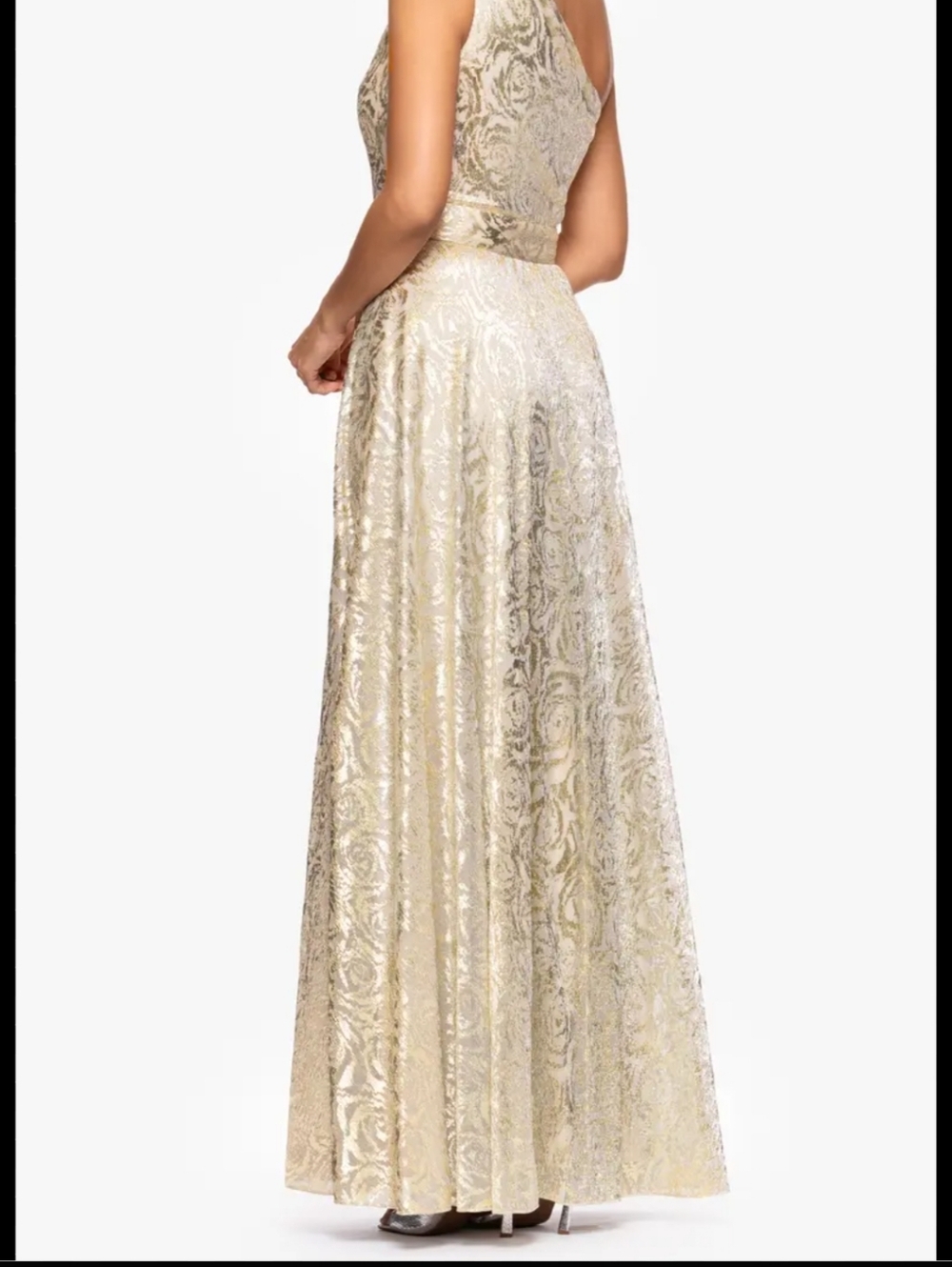 One-Shoulder Cream Brocade Evening Gown - Picture 10 of 10
